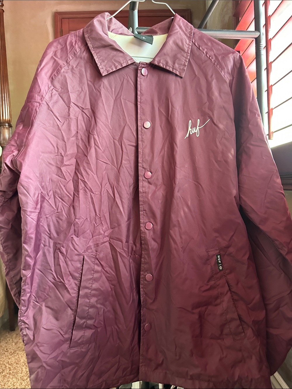 HUF Maroon Windbreaker Coach Jacket